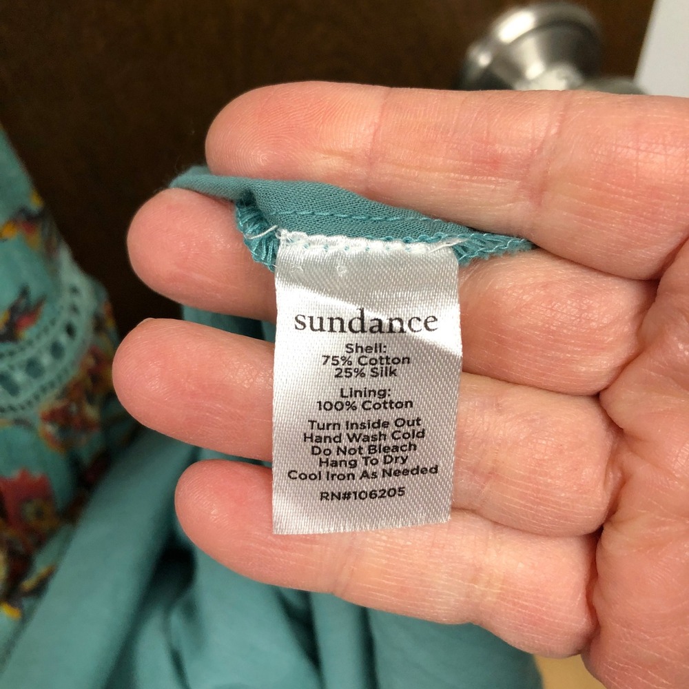 Sundance Maxi Dress Womens Medium Teal Floral Silk Blend Boho Ruffle Tiered - Picture 7 of 10